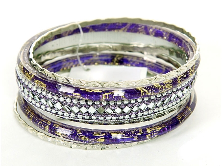 Set of 7 Purple/Silver Bangles Bracelets. pob-1890.