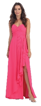 Strapless Pleated & Ruffled Long Bridesmaid Dress . s6013-1.