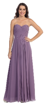 Strapless Pleated Bodice Long Formal Bridesmaid Dress. s6041.