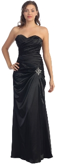 Strapless Pleated Long Bridesmaid Dress with Brooch Accent. s8001.
