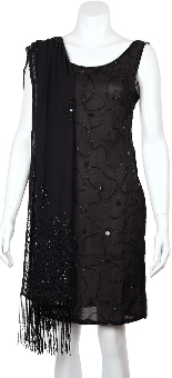 Black Sequin Beaded Shawl with Hanging Beads. sc106.