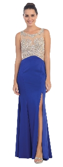 Rhinestones Mesh Top Flared Skirt Long Prom Dress. sl6116.