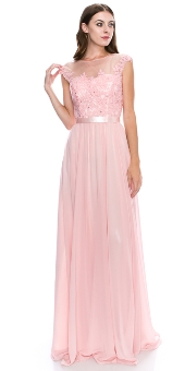 Round Neck Embroidered Lace Mesh Top Long Formal Dress. yg5001.