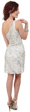 Metallic Tones One Shoulder Sequins Short Prom Dress back
