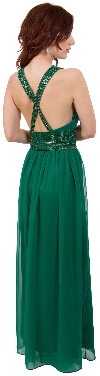 Roman Empire Long Formal Dress with Beaded Straps & Waist back