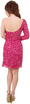 One Sleeve Fully Sequined Short Prom Party Dress  back