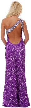 One Shoulder Bare Back Sequined Long Formal Prom Dress back