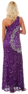 Long Sequined Formal Prom Dress with Rhinestones Waist back
