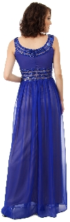Round Neck Empire Cut Sequined Floor Length Prom Dress back in Royal Blue/Gold
