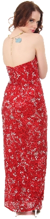 Strapless Sequins & Rhinestones Long Formal Dress with Slit back in Red/Silver