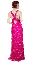 Halter Neck Beaded Mesh Long Formal Prom Dress back