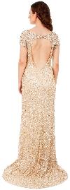 Short Sleeves Cutout Back Long Sequined Formal Prom Dress back