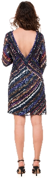 V-neck Diagonal Sequins Pattern Party Prom Dress back