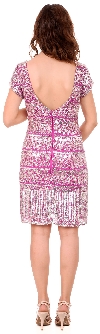 Fully Sequined Short Sleeves Prom Homecoming Dress back in Fuchsia/Silver