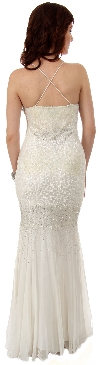 Fitted and Flared Full Length Beaded Formal Dress back