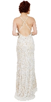 Spaghetti Straps V-Neck Sequins Long Formal Prom Dress back in Ivory/Gold
