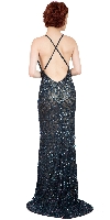 Spaghetti Straps V-Neck Sequins Long Formal Prom Dress back