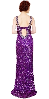 Broad Straps Front Slit Sequined Long Formal Prom Dress back
