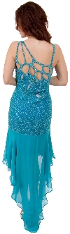 Artistic Mesh Back Beaded Party Dress with Asymmetric skirt back