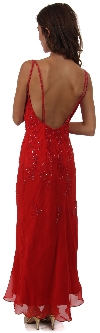 Cowl Neck Double Straps Long Beaded Formal Dress back