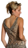 V-Neck Beaded Silk Mother of the bride Dress with Jacket back in Brown color