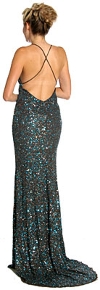 Criss-Crossed Sparkling Beaded Formal Prom Dress back in Brown/Teal