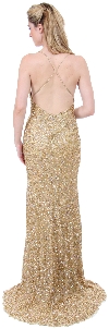 Criss-Crossed Sparkling Beaded Formal Prom Dress back