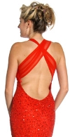 Wrap Style Shirred Bodice Formal Dress with Flared Bottom back in Red color