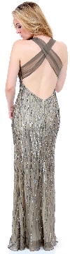 Deep V-Neck Crossed Back Sequined Long Formal Prom Dress back