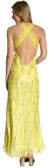 Deep V-Neck Crossed Back Sequined Long Formal Prom Dress back in Lemon color