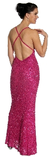 Swirled Design Bodice Formal Prom Dress in Fuchsia back view