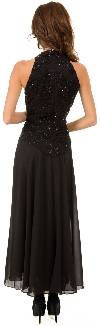 Long Formal Dress with Hand Beaded Top and Flared Skirt back