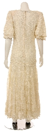 A-line Medium Length Lace Gown with Pearls Beadwork back