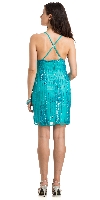 Turquoise Sequin Stripe Mini Dress with Criss-Cross Back back