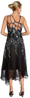 Asymmetric Floral Beaded Cocktail Dress back