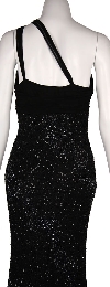 One Shoulder Shirred Bodice Sequined Formal Dress back view of Black color