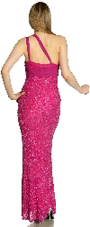One Shoulder Shirred Bodice Sequined Formal Dress back