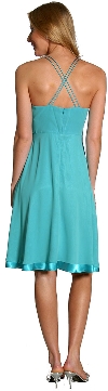 Spaghetti Strap Shirred Satin Bow Party Dress back