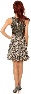 Sleeveless Beaded Bust Short Party Dress with Print Skirt back