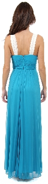 V-Neck Two Tone Long Formal Bridesmaid Dress back in Turquoise/Ivory