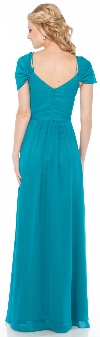 Cap Sleeve Long Formal Dress with Spaghetti Straps back