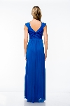 Cap Sleeve Long Formal Dress with Beaded Waist back