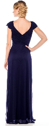 Cap Sleeve Long Formal Dress with Beaded Waist back in Navy