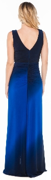 V-neck Wrap Style Ombre Formal Dress with Front Sash back in Royal Blue