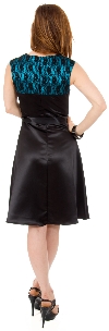 Satin & Lace Short Dress with Detachable belt back in Black/Teal