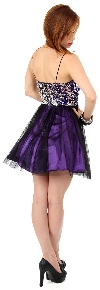 Sequined Spaghetti Strapped Mini Prom Dress back in Black/Purple