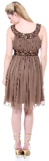 Mocha Sequin-Trim Empire Waist Cocktail Dress back