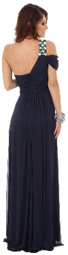 One Shoulder Long Formal Dress with Bejeweled Strap back