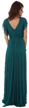 V-Neck Long Formal MOB Dress with Flutter Sleeves back