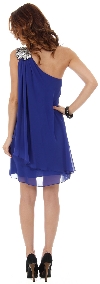 Roman Inspired One Shoulder Draped Cocktail Party Dress  back in Royal Blue